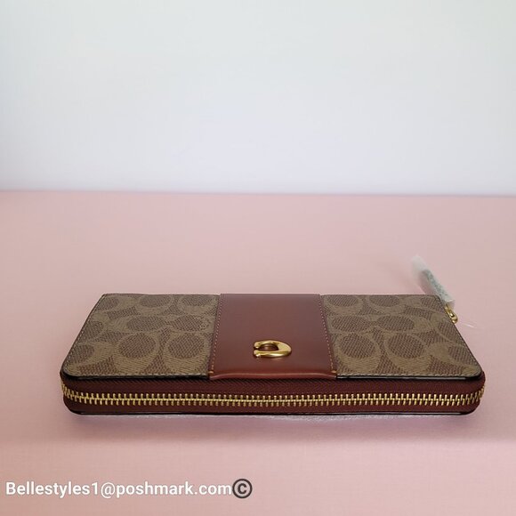 COACH Slim Accordion Zip Wallet In Signature Canvas with Back Slip Pocket- Tan R - Picture 9 of 16